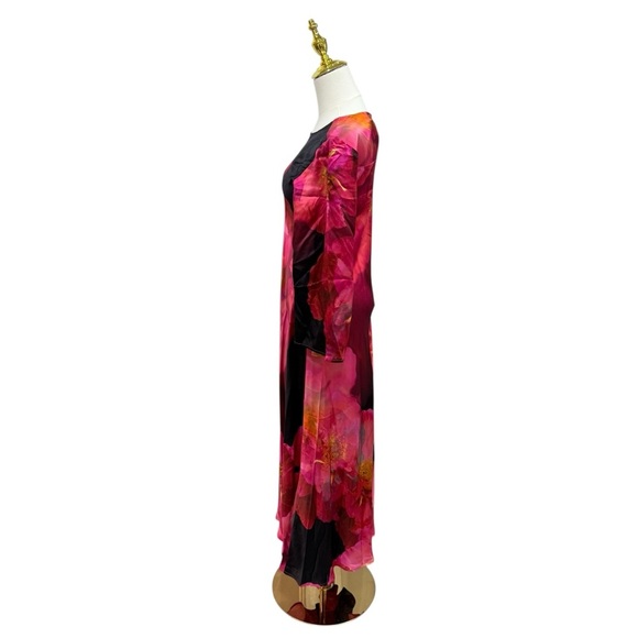 Johnny Was Small Flared Sleeve Bias Cut Silk Floral Midi Dress NWT $445 Ruby - Picture 7 of 12